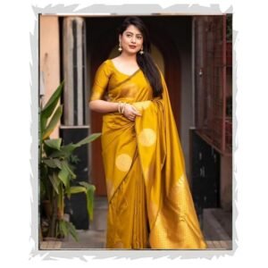 Multicolor Banarasi Saree for Women Beautiful Sadi For Women Silk Saree Yellow Saree For Haldi With Unstitched Blouse
