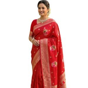 Banarasi Kathan Georgette Silk Saree for Women's | Lightweight Banarasi Silk Saree | Traditional Banarasi Work Saree with Unstitched Blouse Piece