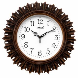 Oreva Aq 6197 Plastic Wooden Look Designer Wall Clock (32.5 X 32.5 X 4.8 Cm), Brown - Analog