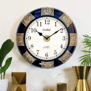 CRAFTEL Brass Fitted Black Polished Wall Analog Clock Handcrafted Vintage Clock For Living Room Home And Office (Antique Gold, Dial: 8 Inch)
