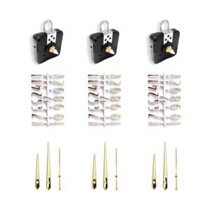 Wall Clock Silent and Sweep Movement with Metal Hands and Numbers, 18mm Clock Movement with Numbers and Hands, Wall Clock Silent Mechanism Set (Set of 3) (Gold Plain Pati)