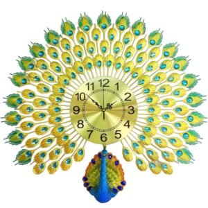 Kriva 27.6" Peacock 3D Metal Wall Clock- Decorative, Luxury, Silent Movement, Non-Ticking, Perfect for Living Room, Hotel, Home Decor, 1-Pcs,Blue, Analog