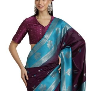 Sarha Women's Art Silk Banarasi Style Saree with Unstiched Blouse | Rich Zari Woven Border & Heavy Pallu | Elegant Traditional Ethnic Wear for Weddings & Festivals