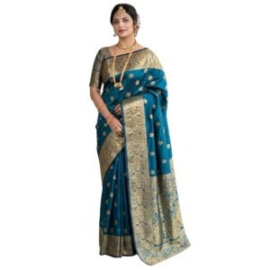 Women's Banarasi Silk Saree with Rich Woven Zari Pattern, Traditional Ethnic Saree for Wedding, Bridal Function, Puja, Reception & Special Occasions