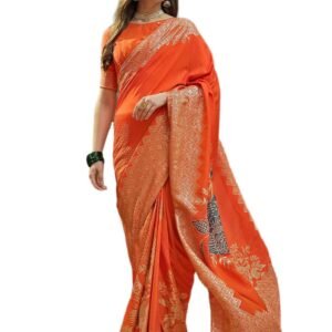 SIRIL Women's Silk Jacquard Saree with Zari Weaving and Tassels & Unstitched Silk Blouse