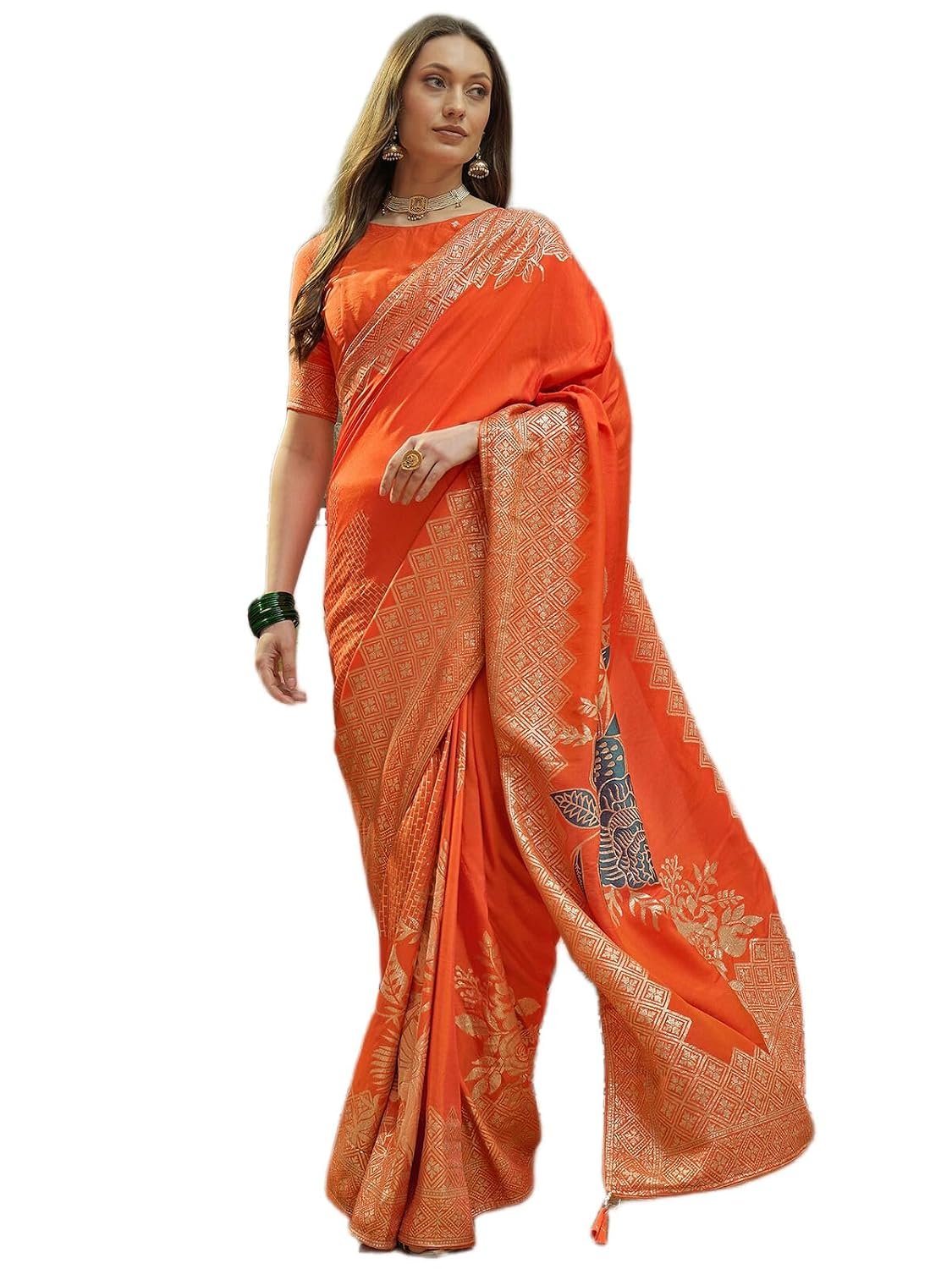 SIRIL Women's Silk Jacquard Saree with Zari Weaving and Tassels & Unstitched Silk Blouse