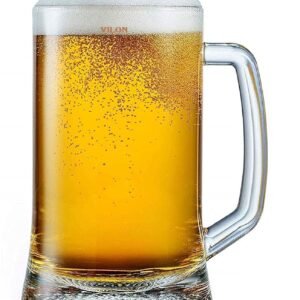 VILON Italian Premium Glass Beer Mugs with Handle | Crystal Clear Glass Beer Mug | 400ml (2, Beer Mug 400ML)