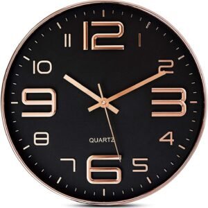 Wall Clock, Rose Gold & Black, 12 Inch