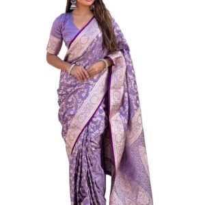 Pandadi Saree Women's Banarasi Silk Saree with Zari Work and Matching Blouse Piece
