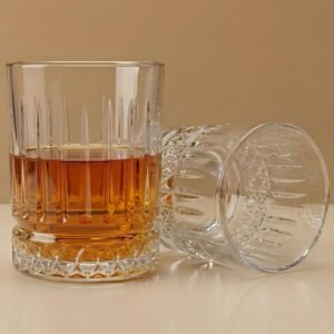 Allo Glass Set of 6 Premium Whisky Glasses, 335 ml, for Drinking Water, Wine, Cocktail, Mocktail, Martini, Liquor, Alcohol, Scotch, Bourbon | Gift Set Packaging | Transparent Vertical Diamond Glass