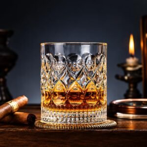 Italian Premium Crystal Whiskey Glasses Set of 6 pcs- 300 ml Bar Glass for Drinking Bourbon, Whisky, Scotch, Cocktails, Cognac- Old Fashioned Cocktail Tumblers