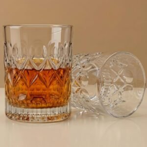 Allo Glass Set of 6 Premium Whisky Glasses, 300 ml, for Drinking Water, Wine, Cocktail, Mocktail, Martini, Liquor, Alcohol, Scotch, Bourbon | Gift Set Packaging | Transparent Crown Cut Whiskey Glass