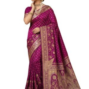 C J Enterprise Women's Pure Soft Silk Saree With Blouse Piece For Wedding (Jiya)