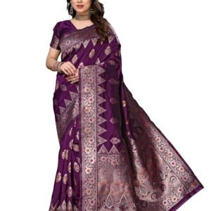 Yashika Women's Banarasi Kanjivaram Cotton Silk Saree With Unstitched Blouse Material