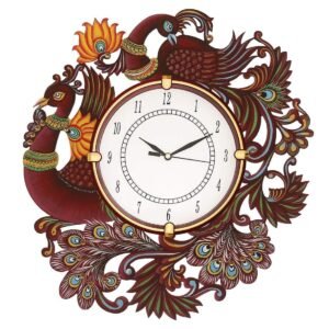 JV Enterprises Peacock Design Wall Clock for Home décor Living Room Hall Office Bedroom Fancy Stylish Antique Wooden Watch Hand Made Brown Colour