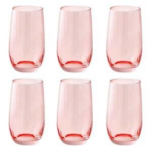 Vasonn Elegance Glass Set of 6 | 400ml Crystal Clear Textured Glasses for Water, Juice, Cocktails & Milkshakes | Premium Drinkware for Kitchen, Home & Bar (Tinted Red)