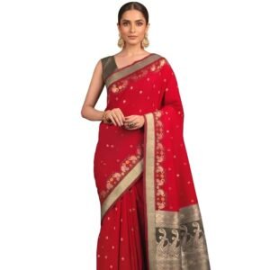 Monjolika Fashion Women's kanjivaram banarasi silk saree Zari Woven for festival Wedding silk with rich pallu Design sarees for women with Unstitched blouse piece(62745_Color)