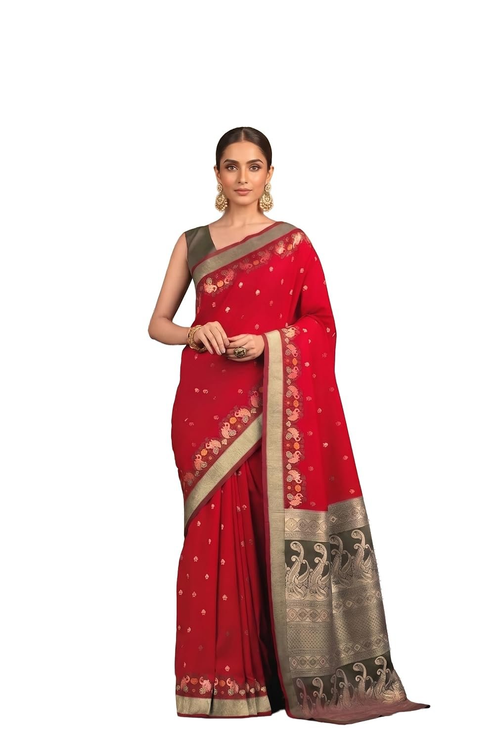 Monjolika Fashion Women's kanjivaram banarasi silk saree Zari Woven for festival Wedding silk with rich pallu Design sarees for women with Unstitched blouse piece(62745_Color)