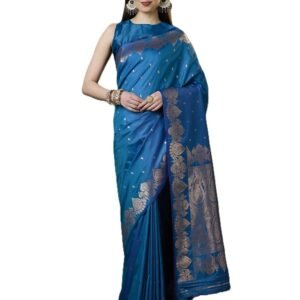Pandadi Saree Soft & Pure Banarasi Silk Saree with Self Weaving Design, Zari Woven Contrast Rich Pallu & Unique Border, Unstitched Matching Silk Blouse