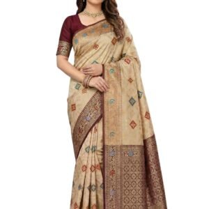 Women's Pure Soft Silk Saree With Blouse Piece For Wedding (Chokdi-Patola)