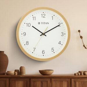 Titan Classic Cream Wall Clock with White Dial & Arabic Numerals, Silent Sweep, Model W0074PA03 | 28 cm x 28 cm x 4.0 cm