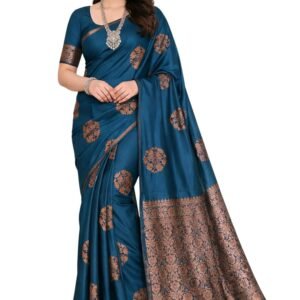 Shiv Textiles Women's Silk Blend Banarasi Saree(S-104-BLUE-P)
