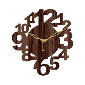 Aum 12" Inch Wooden MDF English Numeral Round Wall Clock Without Glass (Brown, 30cm x 30cm) - 17