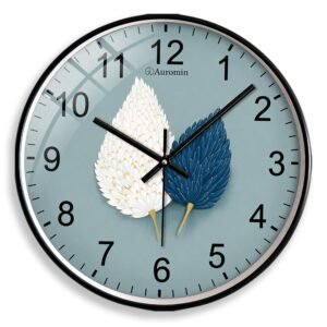 Auromin Designer Modern Wall Clock for Living Room Stylish Latest | Unique Wall Watch for Bedroom, Office, Kitchen, Hall| Decorative Clock for Home Decor & Wall Decoration Items (Sky-Leafpair)