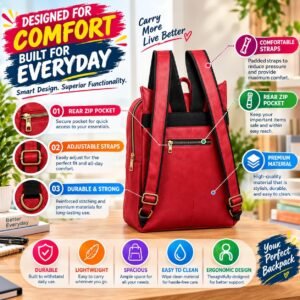 Stylish Backpack for Women & Girls | Lightweight Casual Daypack with Multiple Compartments & Front Zipper Pockets | Travel, College, Office & Daily Use Backpack