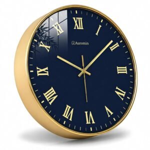 Auromin Unique Modern Blue Wall Clock with Roman Numbers Silent Non-Ticking