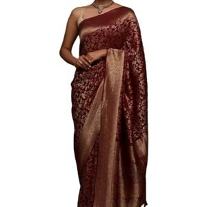 Pujia Mills Women's Zari work Kanjivaram Soft Pure Silk Banarasi Sarees With Unstitched Blouse Piece