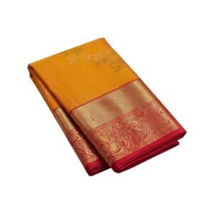 Kanchipuram Pure Silk Saree | Elegant Handloom Indian Sari | Vibrant Traditional Colour Combination | Luxurious Pure Silk Fabric (Orange & Red)