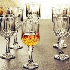 DECAGON CrystalCut Red Wine Glass Set of 6 pcs 160ML | Diamond Design Glass Goblets for Wine, Juice & Mocktails