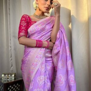 Banarasi Soft Silk Saree With Moiety Blouse Piece (LOVENDER)