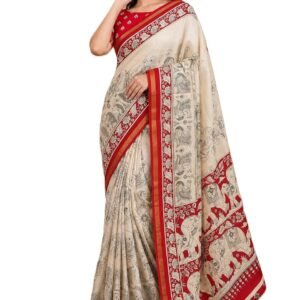 Women's Maheshwari Floral Designed Mal Cotton Silk Zari Border Saree With Unstitched Blouse Piece