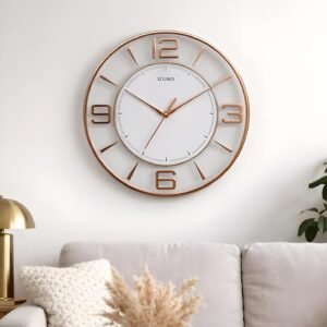 Amazon Brand - Solimo 12 Inches Silent Wall Clock for Living Room Bedroom Office Wooden Look Plastic 3D Easy to Read Numbers Modern Stylish Sweep Movement Wall Clock for Home – 1611TS (White Copper)