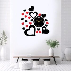 Aum Black Red MDF Wooden Round Analog Wall Clock for Home Office (50cm x 54cm)-101