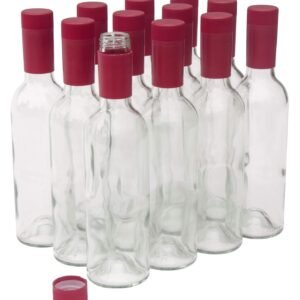 North Mountain Supply 375ml Clear Glass Bordeaux Wine Bottles With Red Twist-N-Seal Capsules - Case of 12