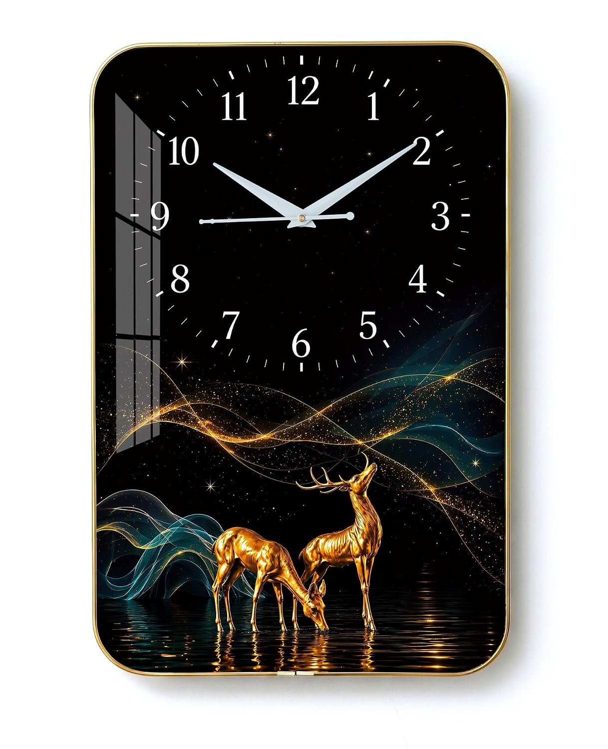Decorative Wall Clock with Glass Finish for Home & Office Décor (18x12 Inch) | Deer Printed Wall Clock for Living Room & Temple