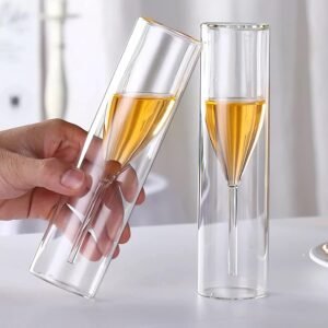 Double Wall Champagne Flute Set of 6 | 150 ML Insulated Drinking Glasses for Juice Catering Weddings Parties Bars Restaurants Decoration | Unique Long Champ Wine Glass