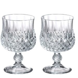 Allegra Crystal Brandy Glass, Red Wine Glass 190 Ml Set of 2, Vintage Embossed Wine Glasses for Water, Juice, and Cocktails Elegant Diamond Pattern Stemware for Weddings, Home Decor