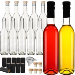 DHSBTLS 12 Pack 16 oz/ 375 ml Clear Glass Bottles With Cork Lids & Seal Shrink Capsules Caps, Home Brewing Wine & Juicing Bottles for Bordeaux Wine,Beverage, Sparkling Wine, Kefir, Decor