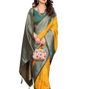 Yashika Women's Pure Kanjivaram Silk Saree Soft Banarasi Style Wedding With Blouse Piece | Saree For Women | New Sari