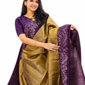 Banarasi Silk Saree for Women | Purple Blouse with Gold Zari Weaving | Designer Wedding & Festival Wear Saree