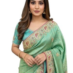 Glory Sarees Women’s Pure Soft Silk Banarasi Saree Traditional Embroidery Paisley Border With Blouse Piece (Qualamkars_103_Parent_A)