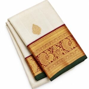 Banarasi Soft Silk Saree for Women | Off White Saree with Rich Maroon & Gold Zari Border | Traditional Woven Ethnic Wear Saree with Blouse Piece |