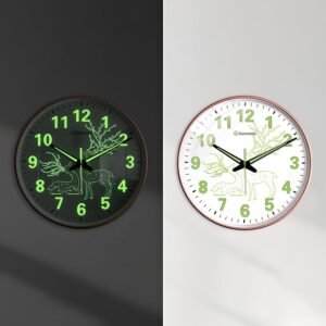 Auromin Antique Radium Glass Wall Clock Night Glow for Bedroom | Night Light Silent Glass Wall Watch for Living Room, Living Room, Study (Clock-GL-Deer-RDM-DYNY)