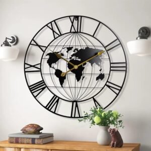 PRAMUKH FASHION Wall Clock Stylish Metal Analog Wall Clock for Living Room, Bedroom, Office, Kitchen, Home and Hall | Antique Fancy Big Size Modern Wall Watch (DA-3 Black, 24 INCH)