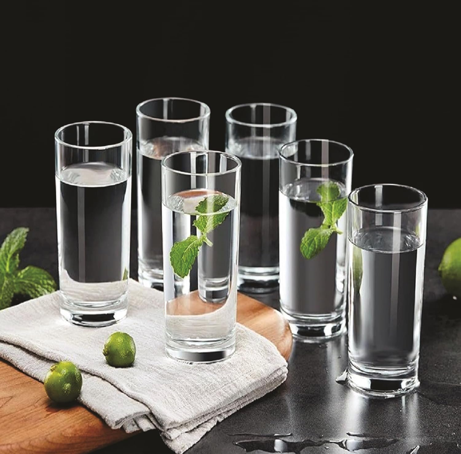 Italian Premium Juice and Water Glasses Set of 6 Transparent, 300ml, Drinking Water Glasses Stylish & Crystal Round Highball Glasses for Water, Juice & Cocktails, Glass Set of 6 for Water