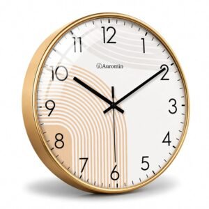 Auromin Modern Wall Clock for Living Room Stylish | Designer Analog Wall Watch for Hall & Bedroom Elegant Decorative Clock for Home, Office & Kitchen | Non-Ticking Silent Movement | Modern Home Décor